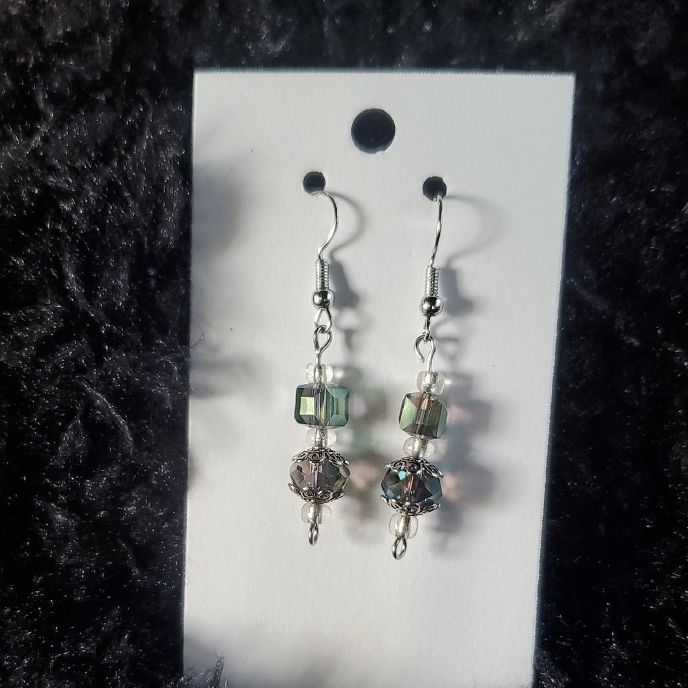 Elegant Silver and Iridescent Ice Blue Crystal Dangle Earrings